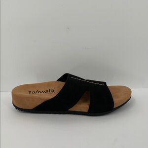 SoftWalk Beverly slide comfort insole sandal black cut-out stitch new 7 NARROW